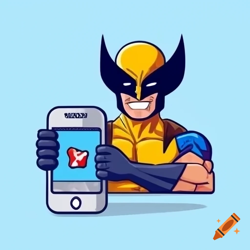 Wolverine character design with a smartphone for app icon