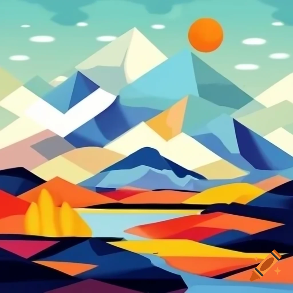 Geometric landscape in vintage abstract oil painting style