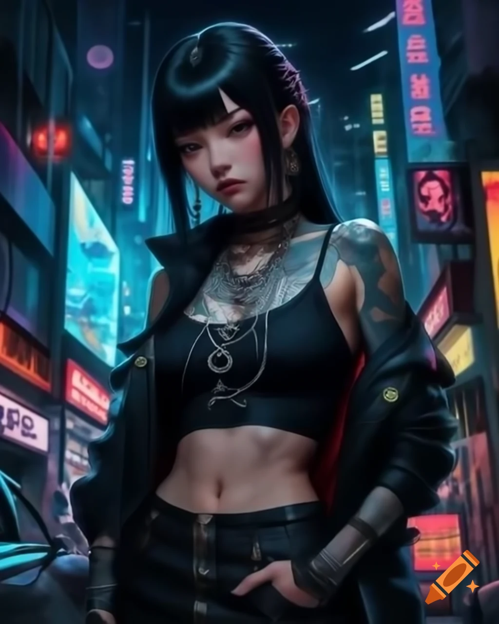 Punk-inspired anime artwork of edgy young woman in dystopic fashion
