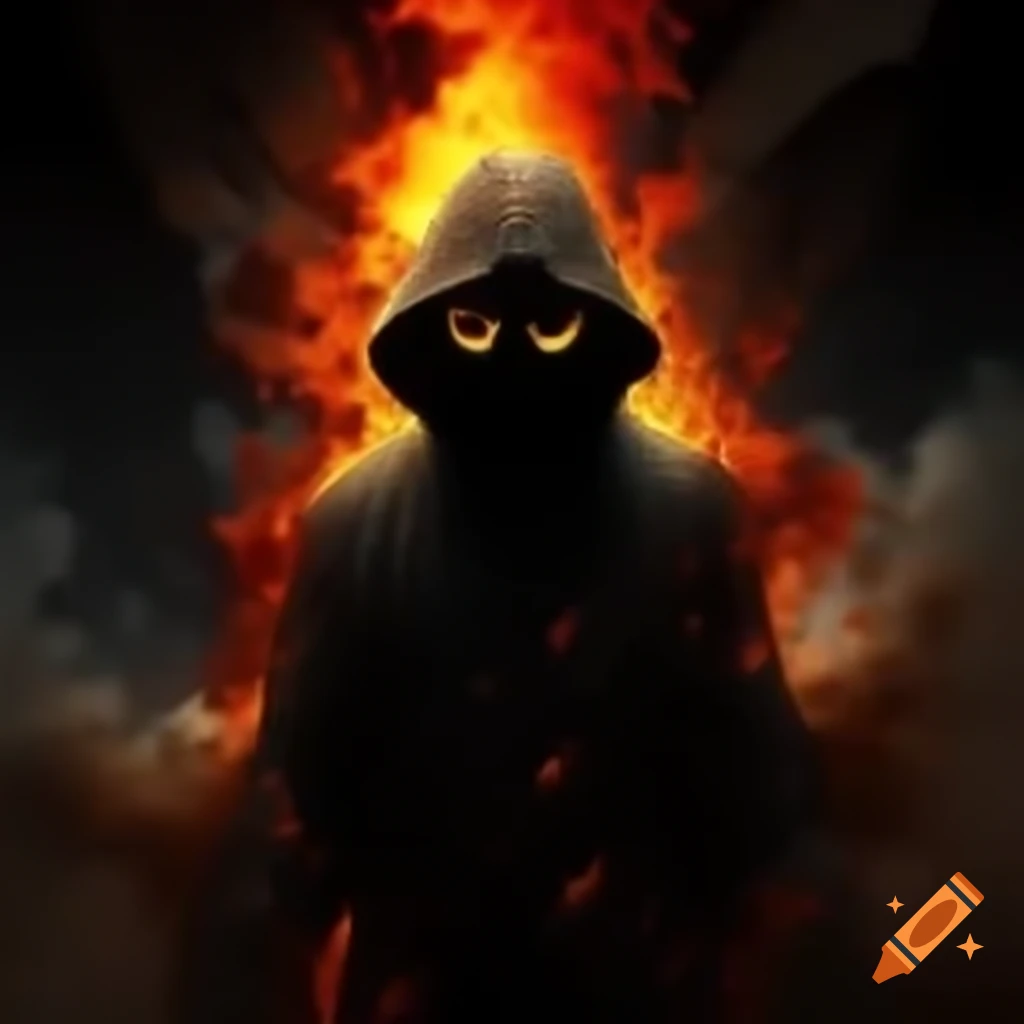 Dark figure silhouette with explosion in background