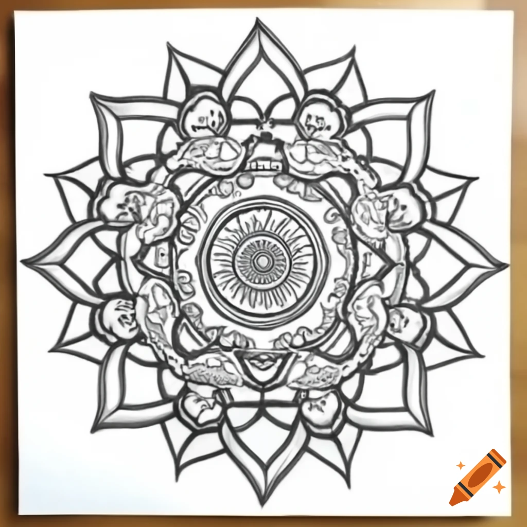 Simple pencil-drawn mandala with 3-6 shapes for easy drawing