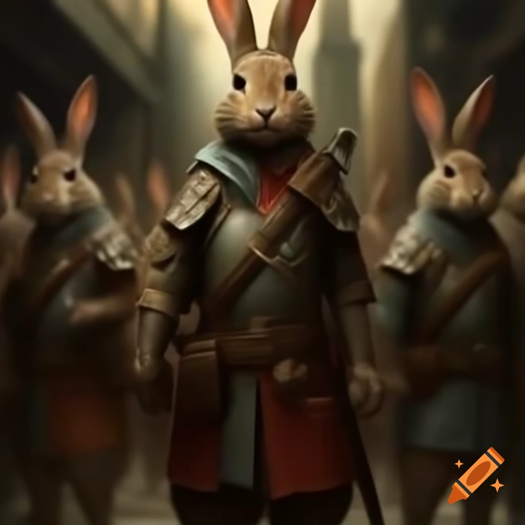 Brave rabbit soldiers in an imaginative scene