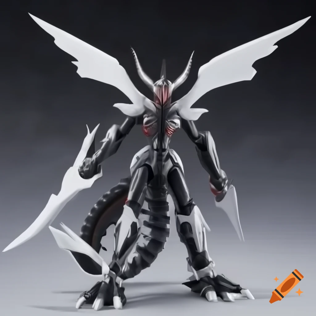 Highly detailed half angel, half demon dragon with six wings in anime style