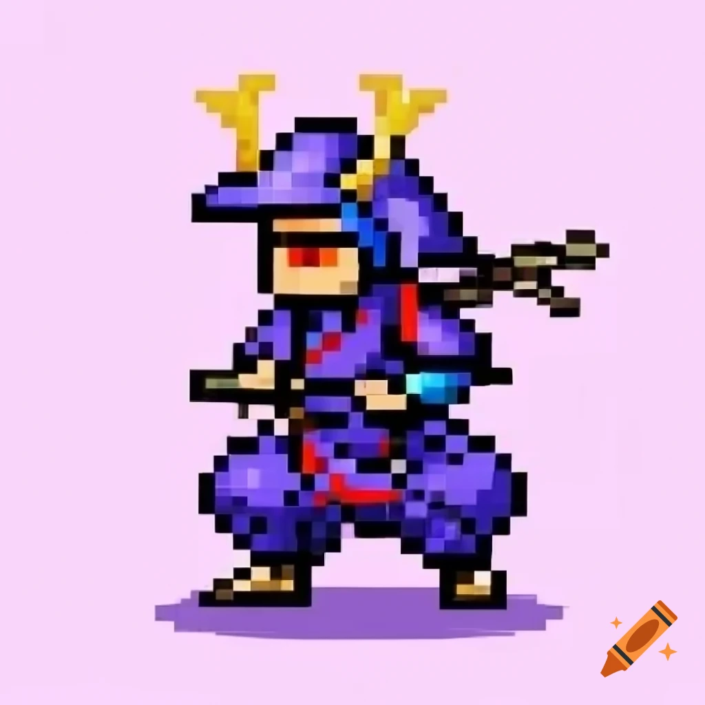 Pixel art samurai character in 32x32 dimensions