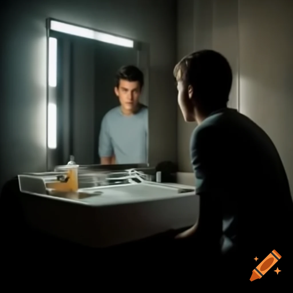 Attractive young man reflected in a mirror