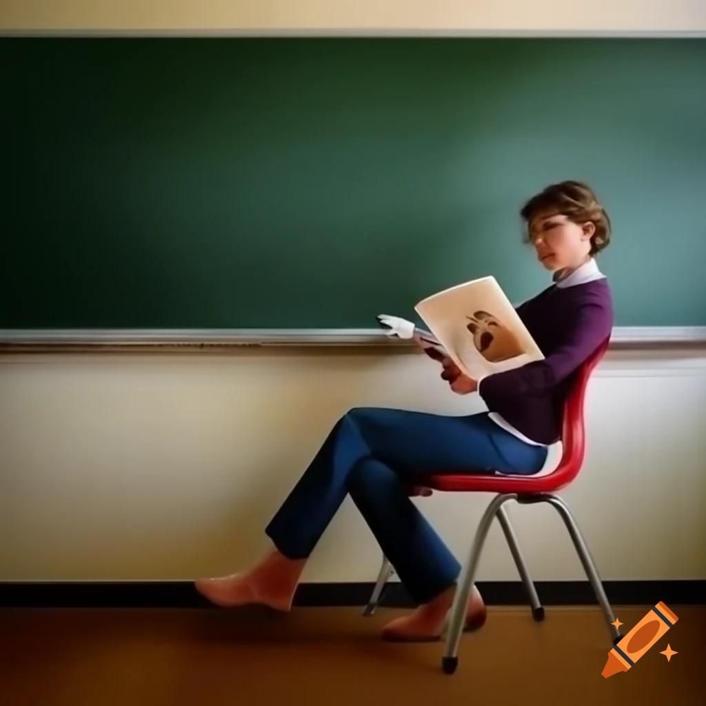Teacher reviewing detailed images of various food items in classroom