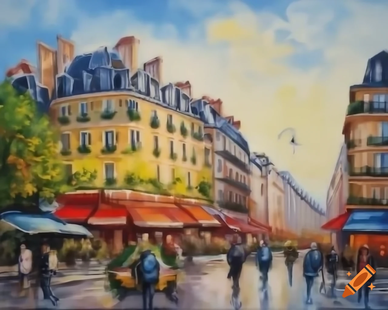 Oil painting of Paris showcasing its iconic architecture