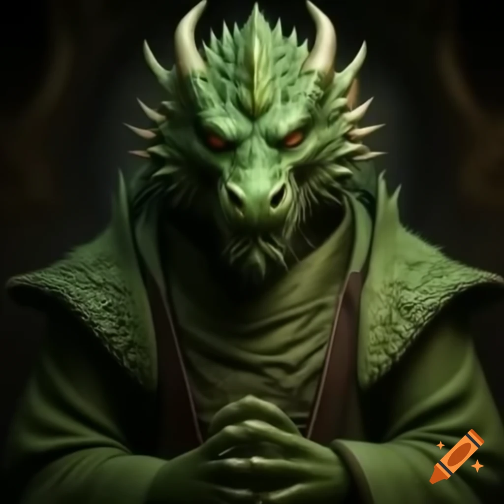 Green dragon monk character design