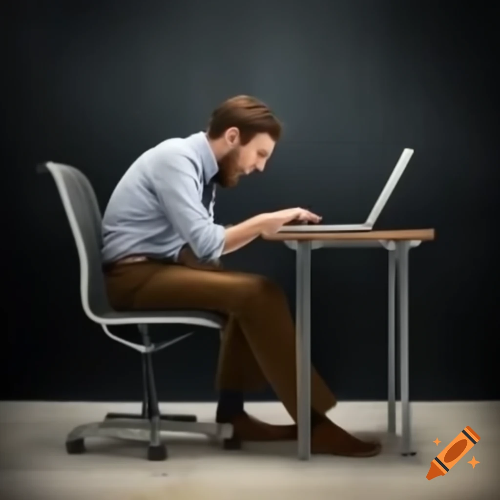 Man bending forward while working on laptop in chair