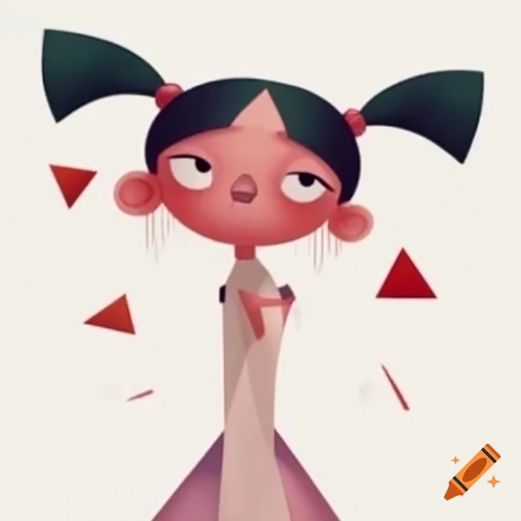 Detailed cartoon character with triangle head and body