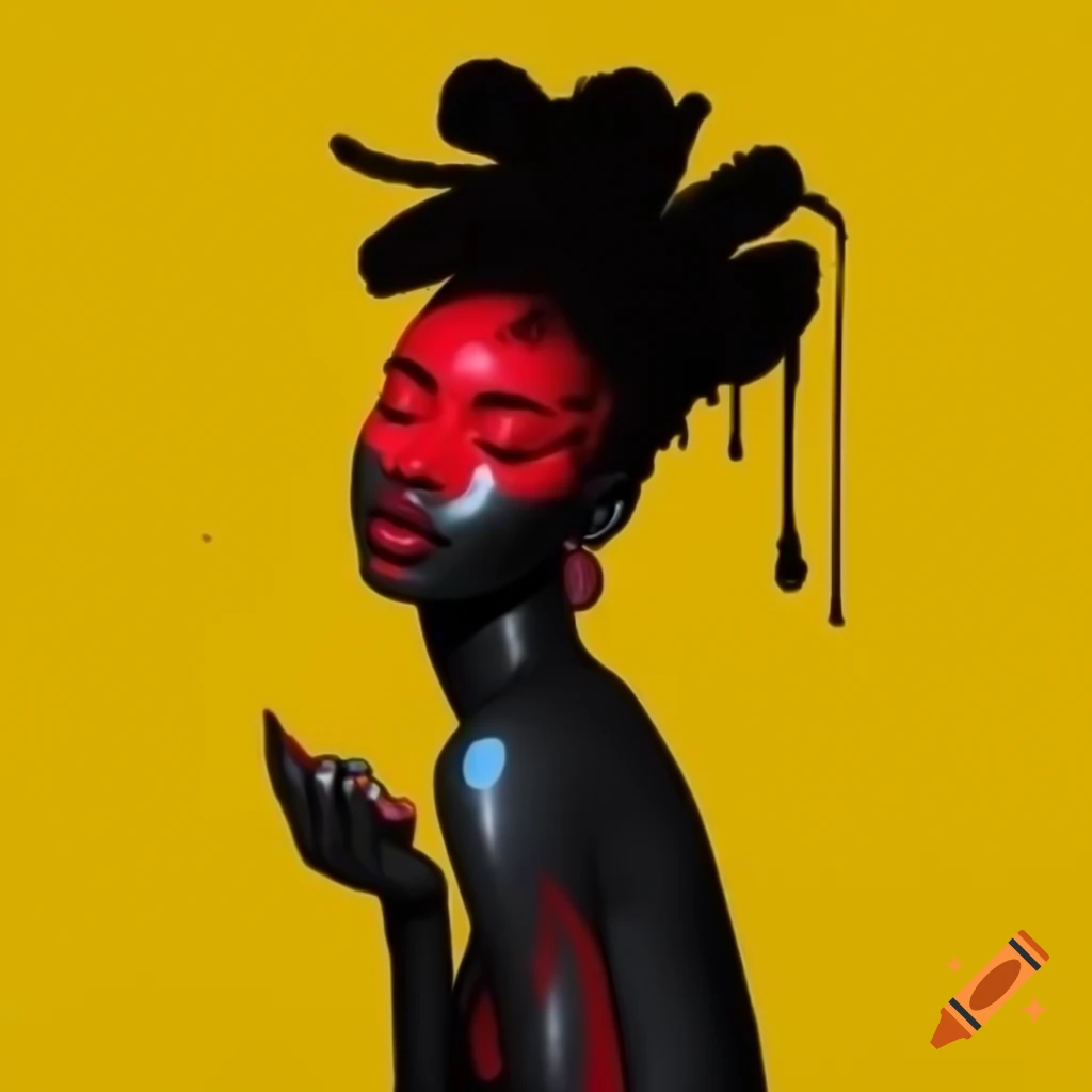 Acrylic portrait of an African character inspired by anime with transparent skin and modern pin-up aesthetic