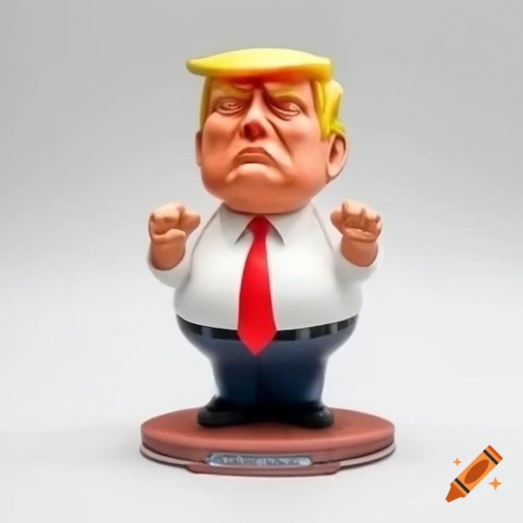 Satirical bobblehead of an angry older man with blood on his face raised fist