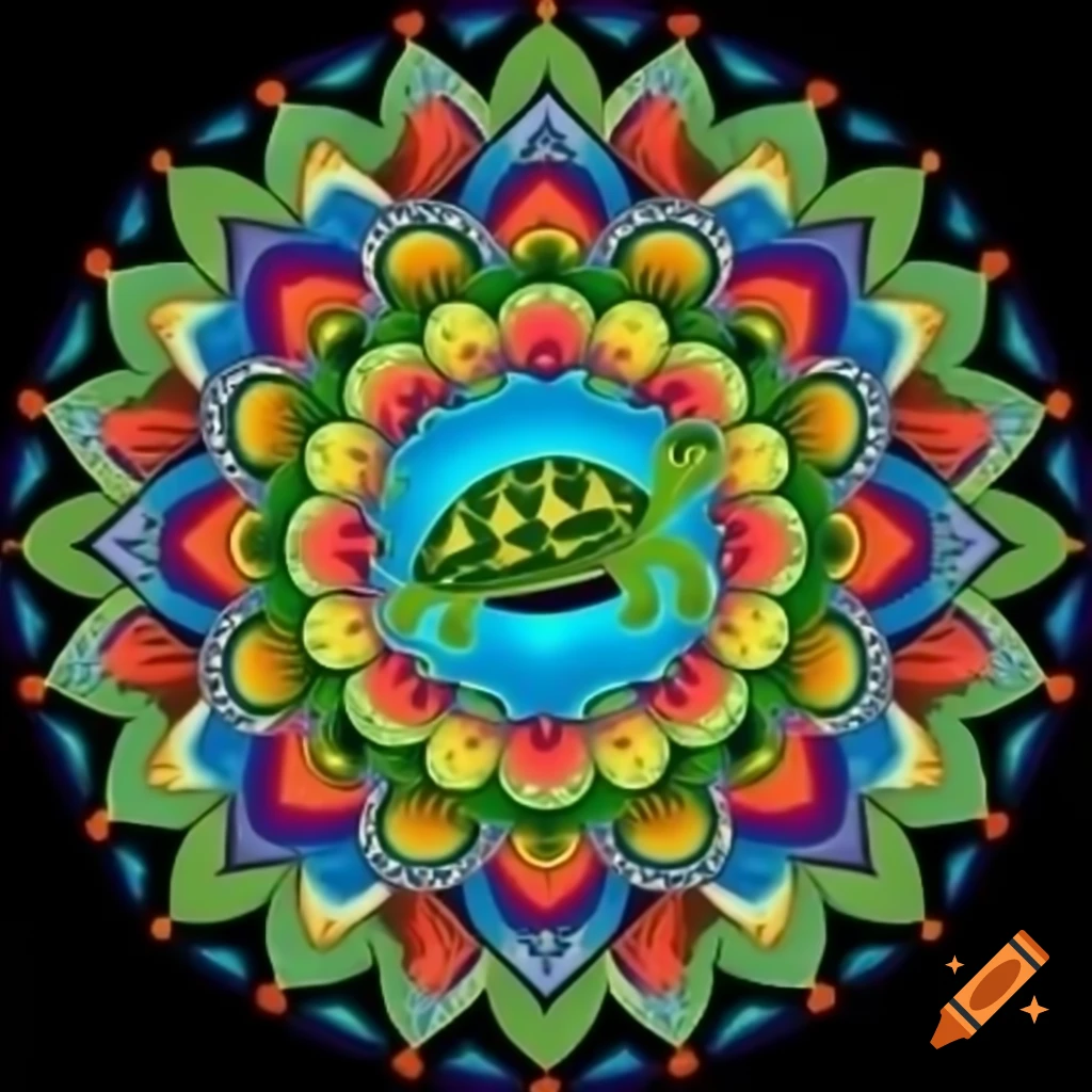 Mandala design featuring a turtle at the center
