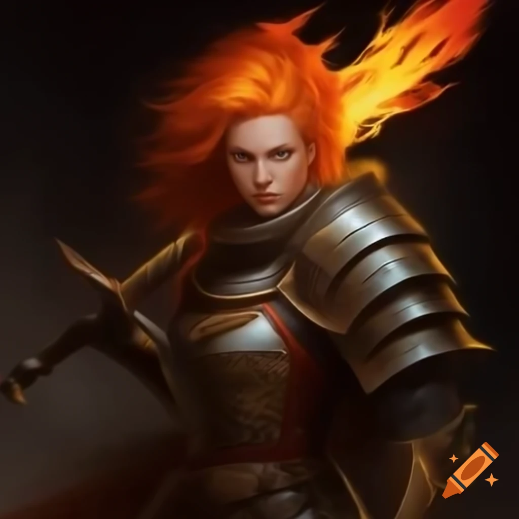 Warrior with flame sword and light armor