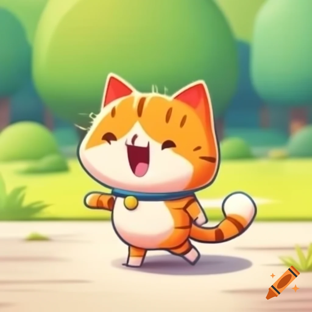 Cartoon cat walking in a playful style