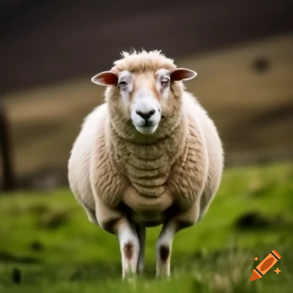 Happy sheep grazing in a green field