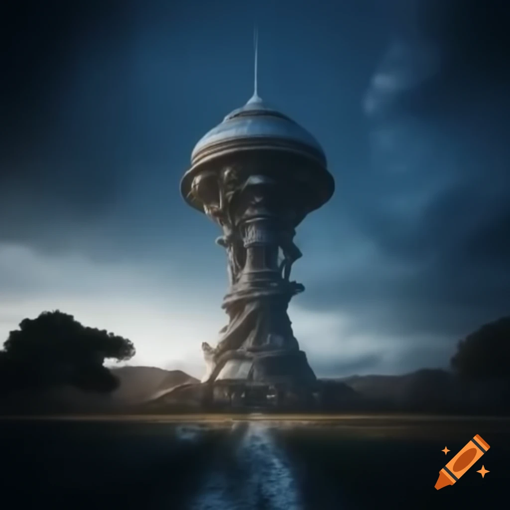 Surreal tower at dusk