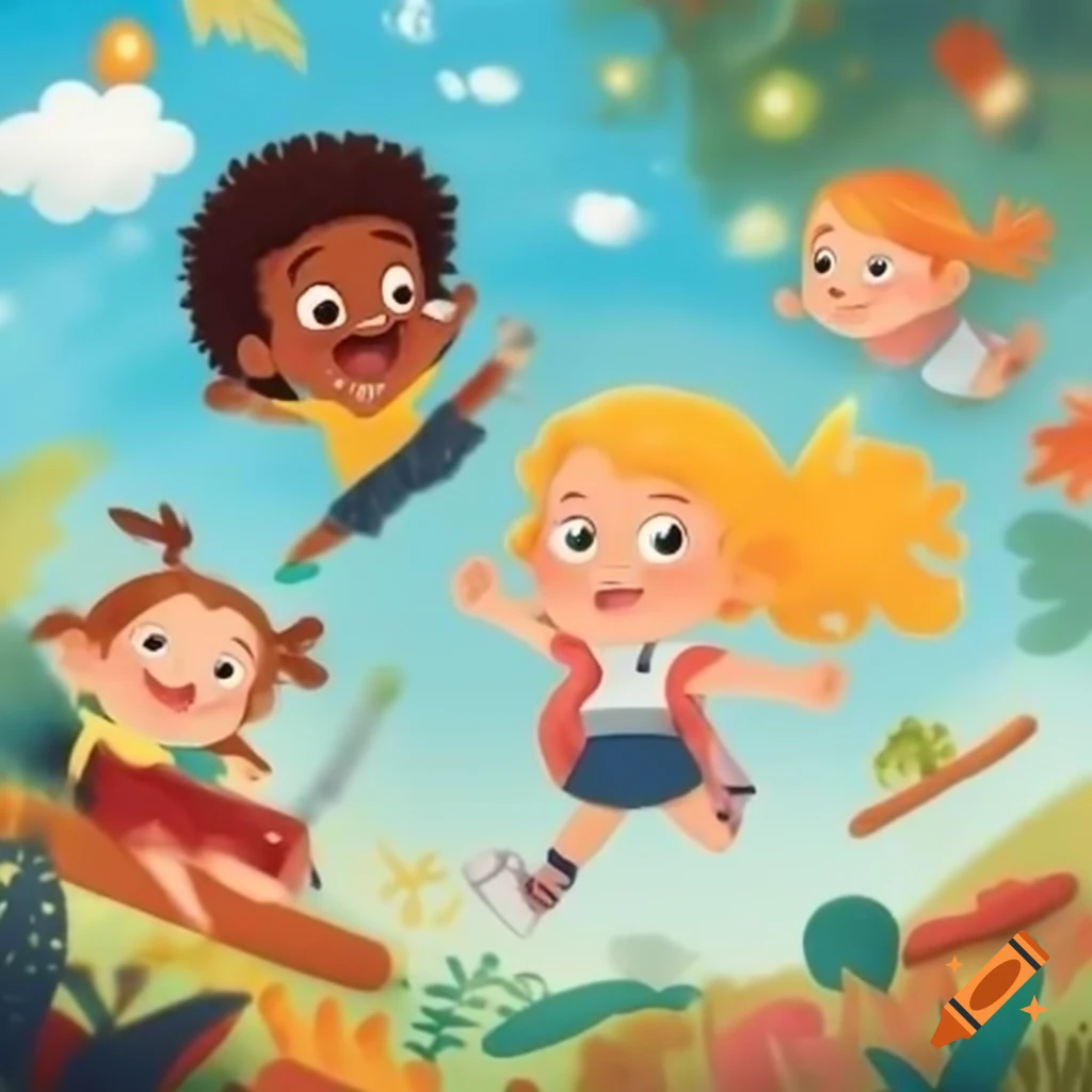 Colorful and bright background with happy children