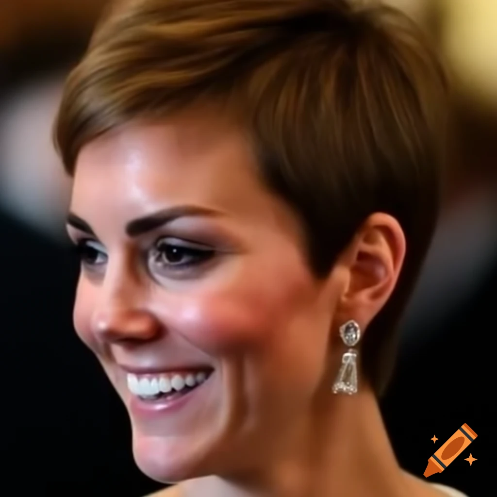 Catherine middleton with a short pixie cut and clippered sides on craiyon