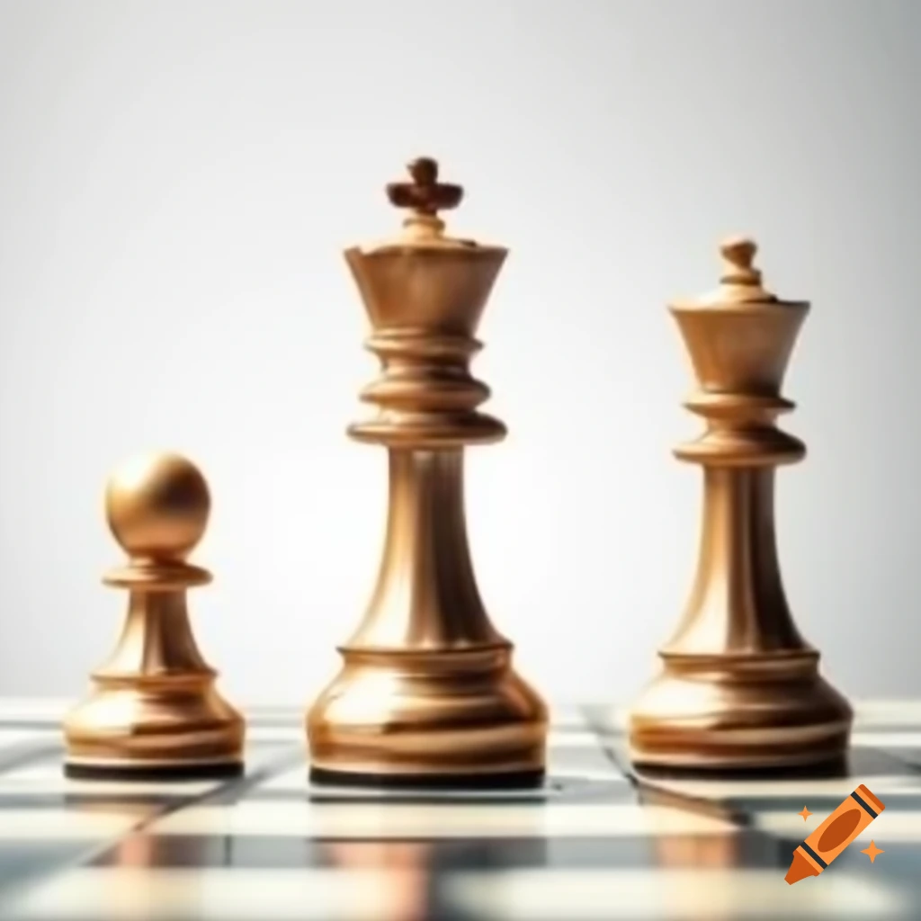 Three chess pieces on a white background