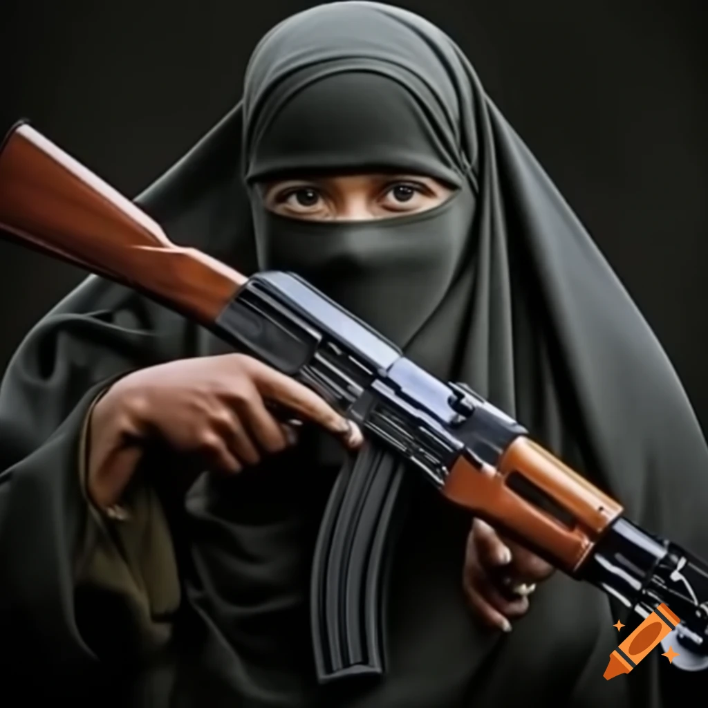 Individual holding an AK-47 in a serious pose