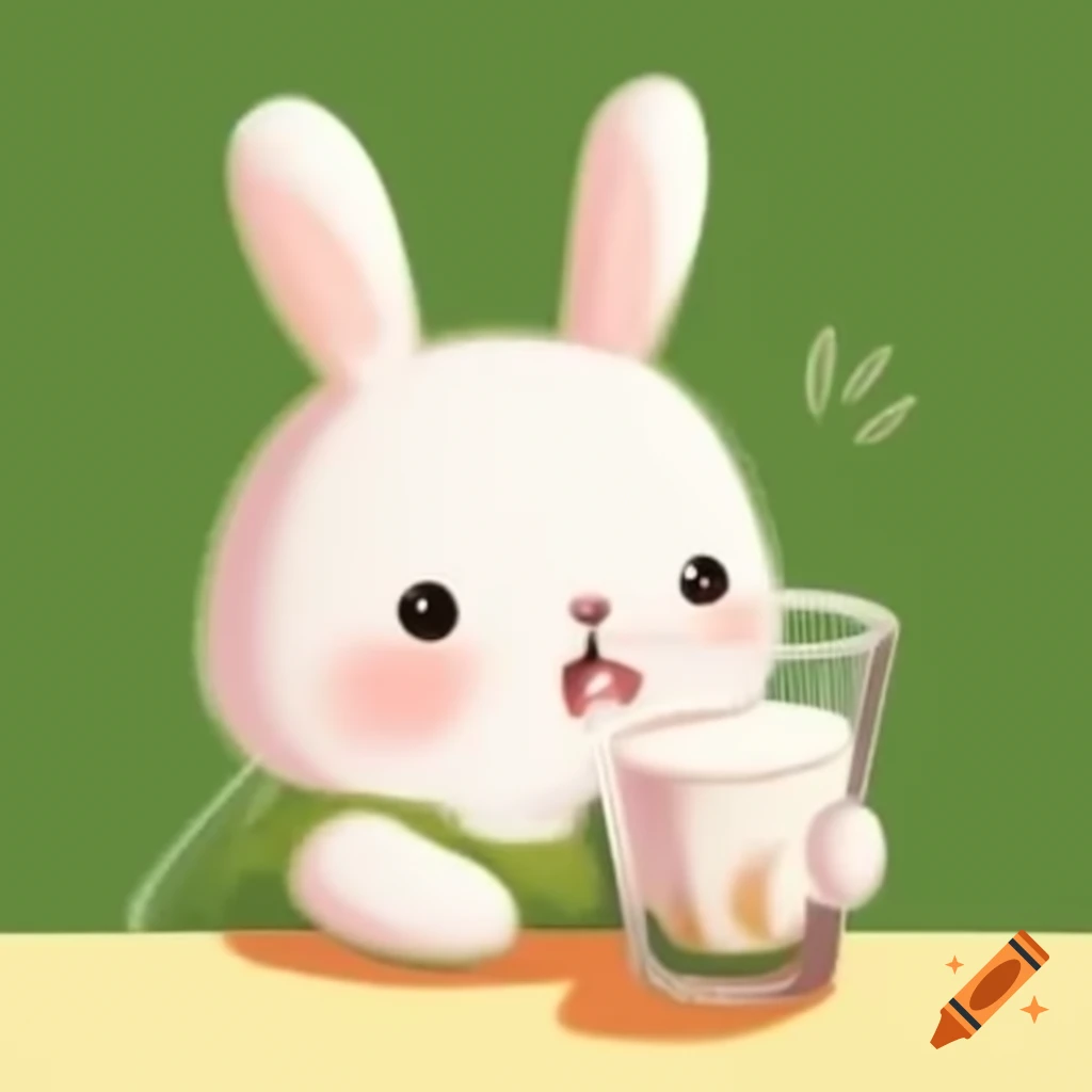 Bunny holding a glass of milk