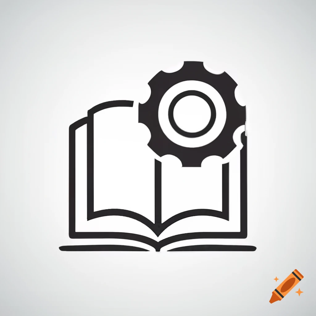 Vector logo of open book with gear for book publishing management