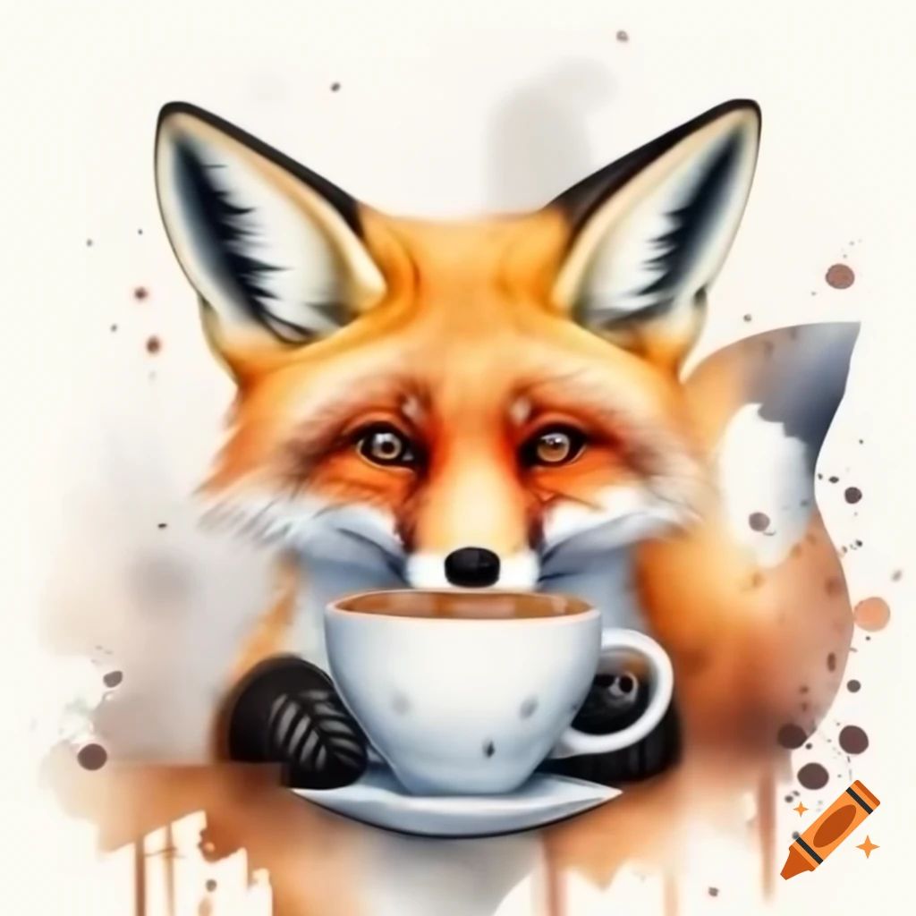 Fox enjoying a cup of coffee