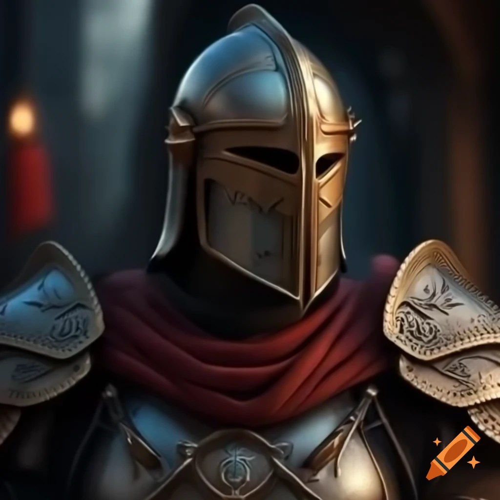 Fantasy guard wearing plate armor