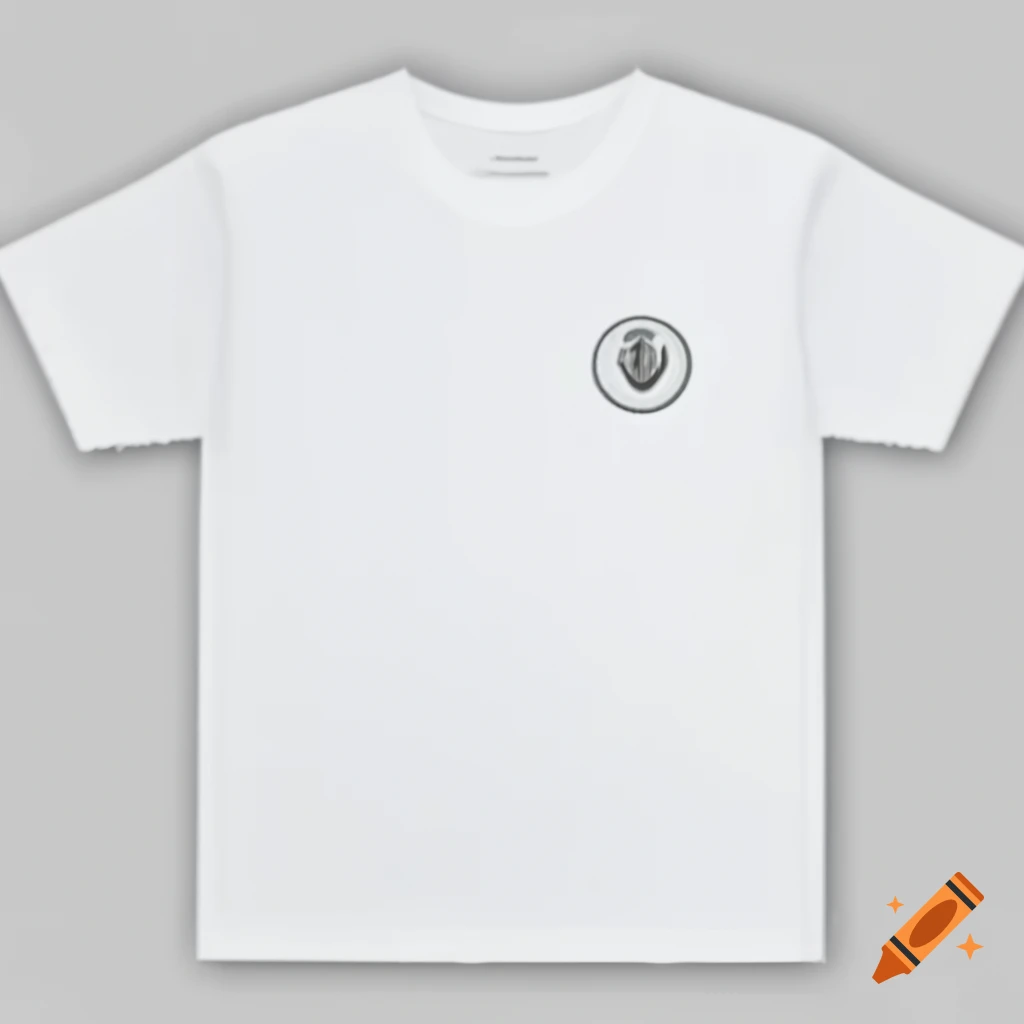 White t-shirt design featuring a school logo
