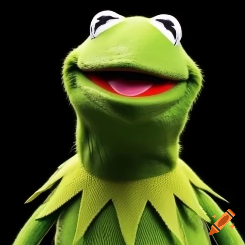 Close-up headshot of Kermit the Frog with wet appearance