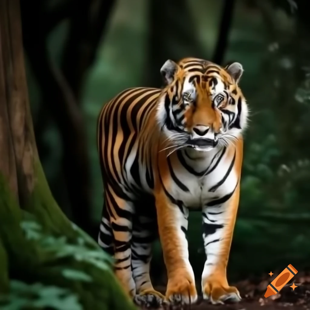 Tiger resting in dense forest environment