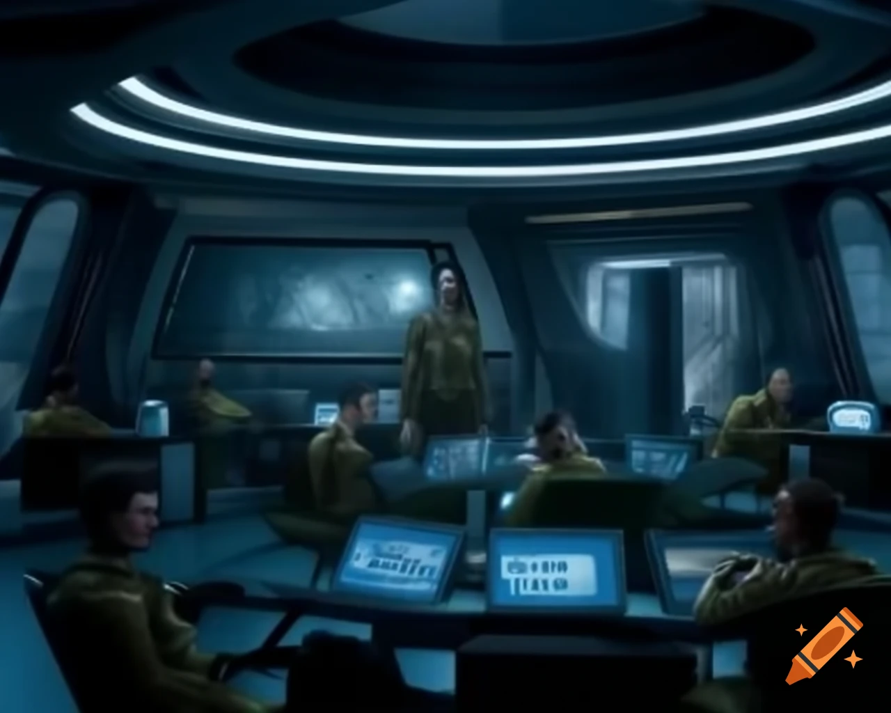 Futuristic military training hall in a sci-fi setting