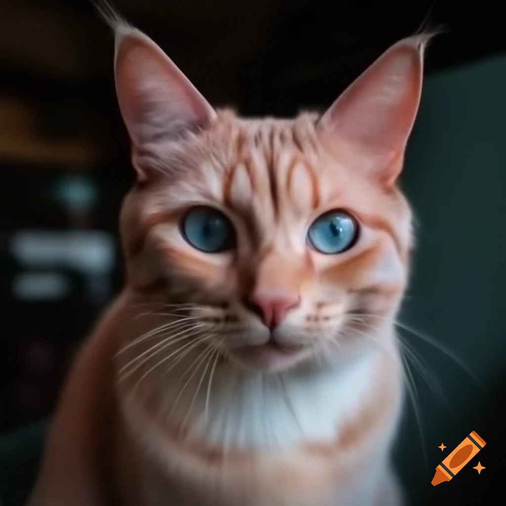 Pink cat with striking blue eyes