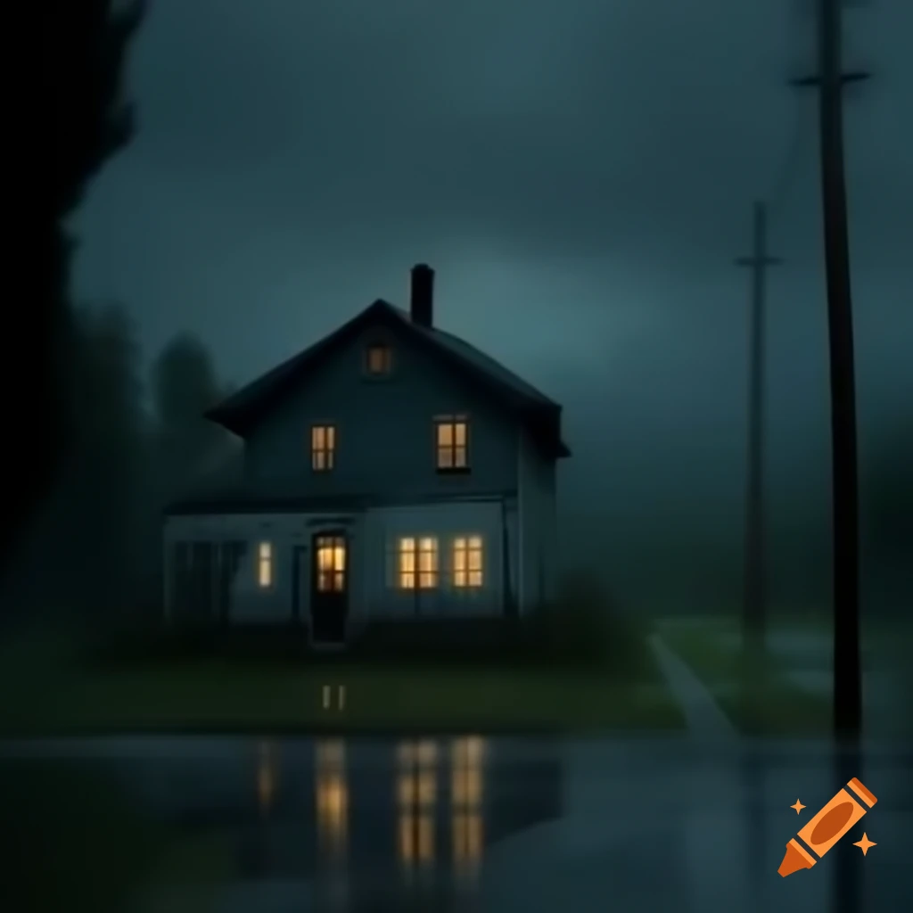 Creepy atmosphere in a rainy household setting