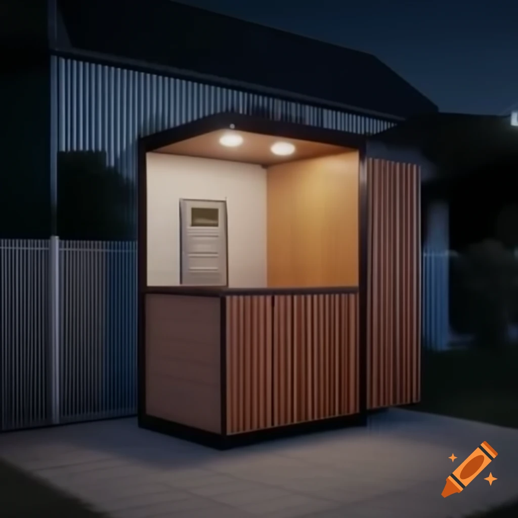 Secure compact kiosk made from metal and wood with solar panels