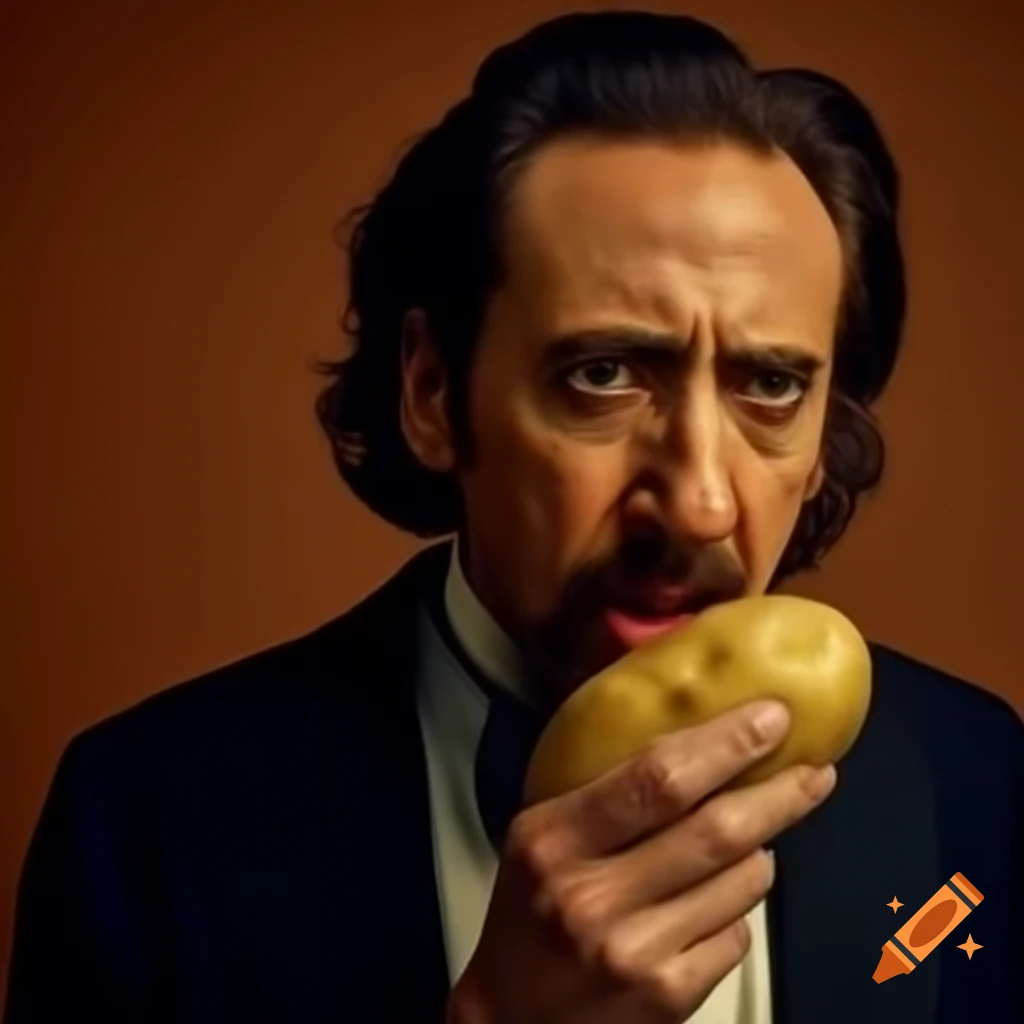 Nicolas Cage receiving a potato, expressed annoyance