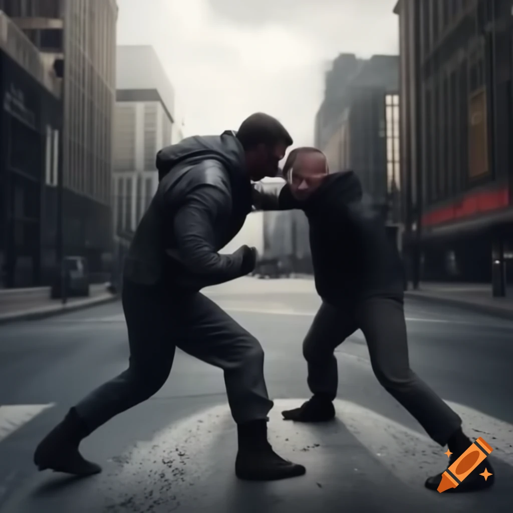 Intense street fight scene