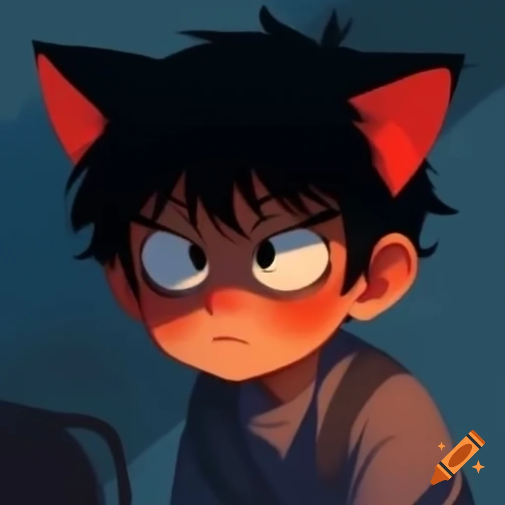 Angry neko kemonomimi boy with ears pulled back