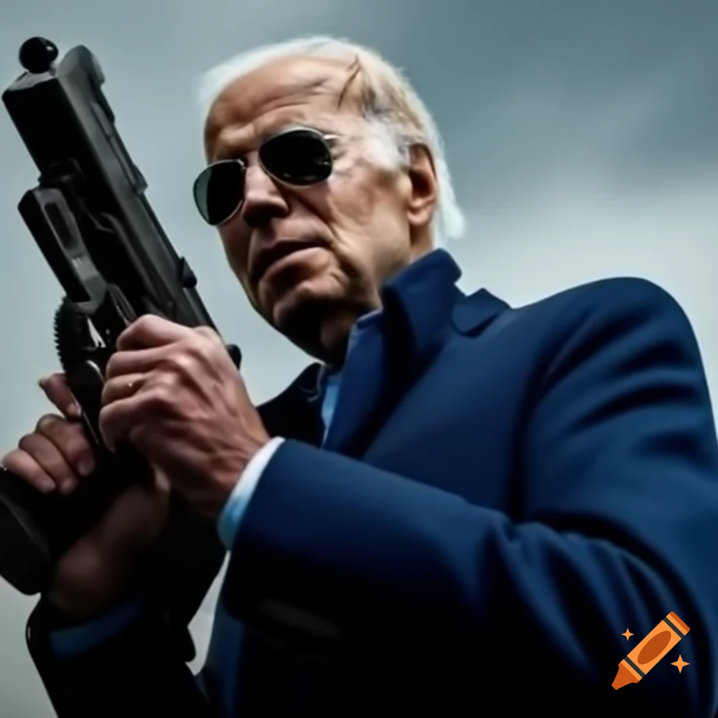 Political figure Joe Biden holding a gun