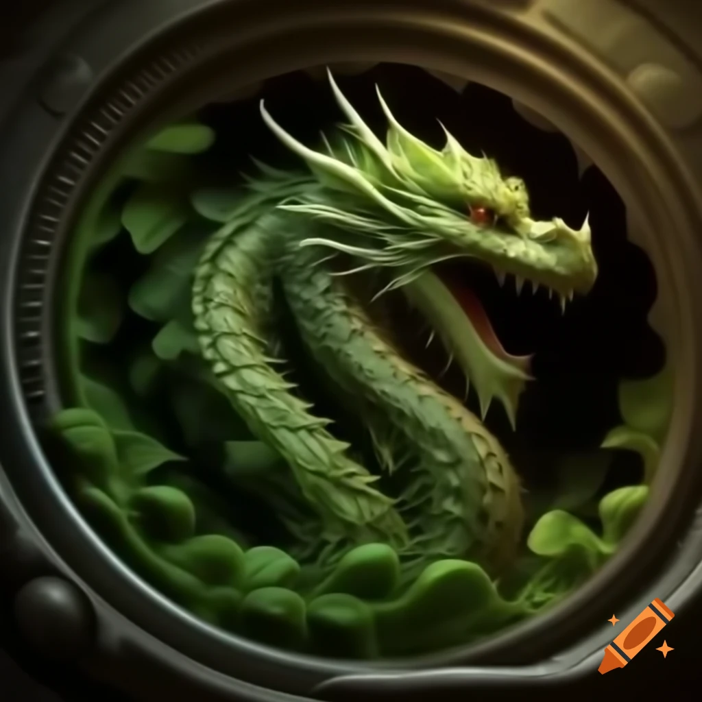 Dragon exploring intricate machinery