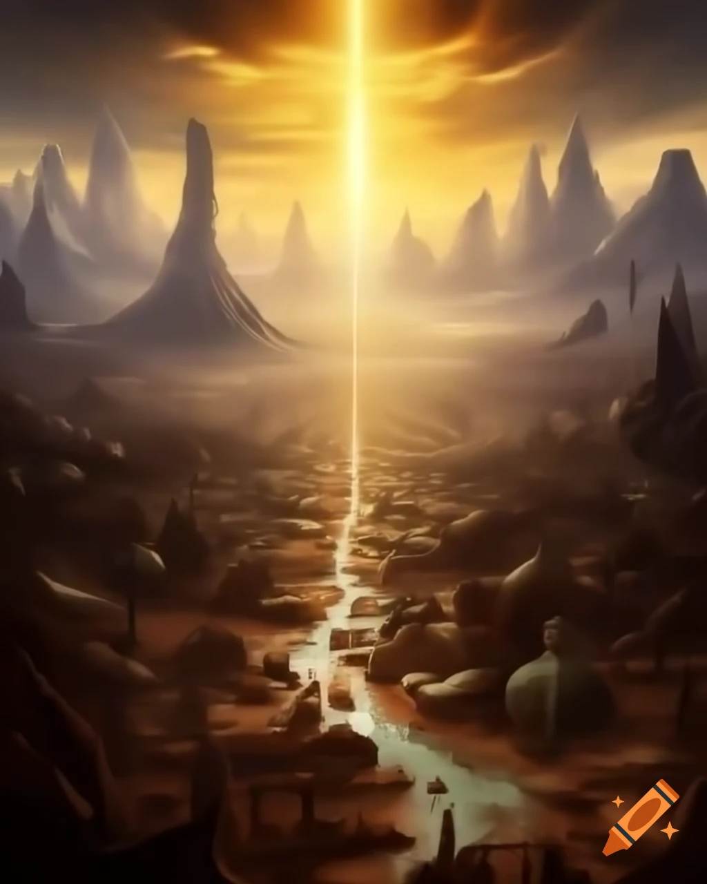 Cover design for "The Chronicles of Lumina" showcasing a traveler's journey through diverse environments towards the mystical city