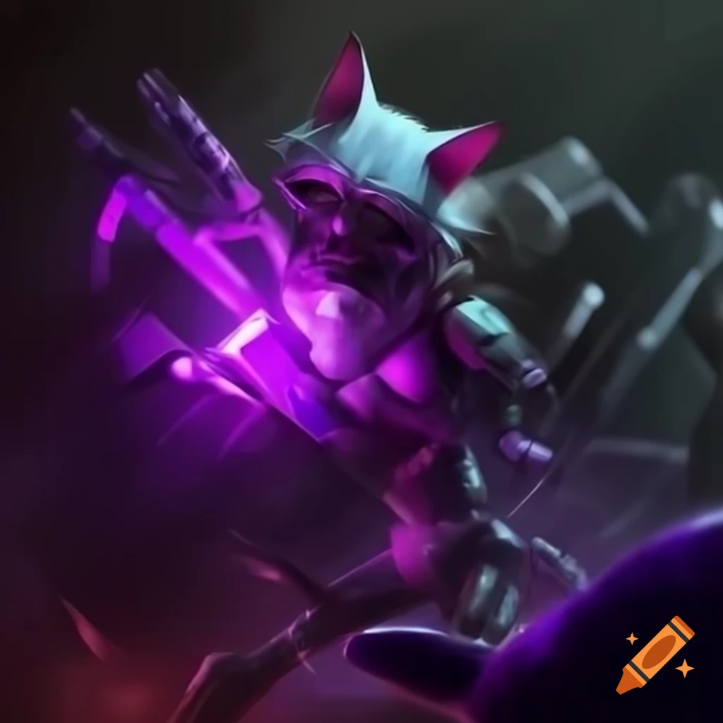 Hybrid creature inspired by Rain World game with purple light and reality bending weapons