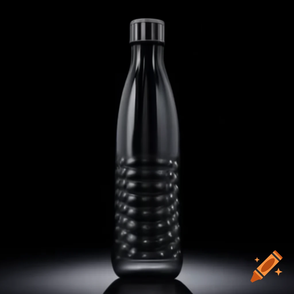 Black plastic water bottle with illuminated backdrop