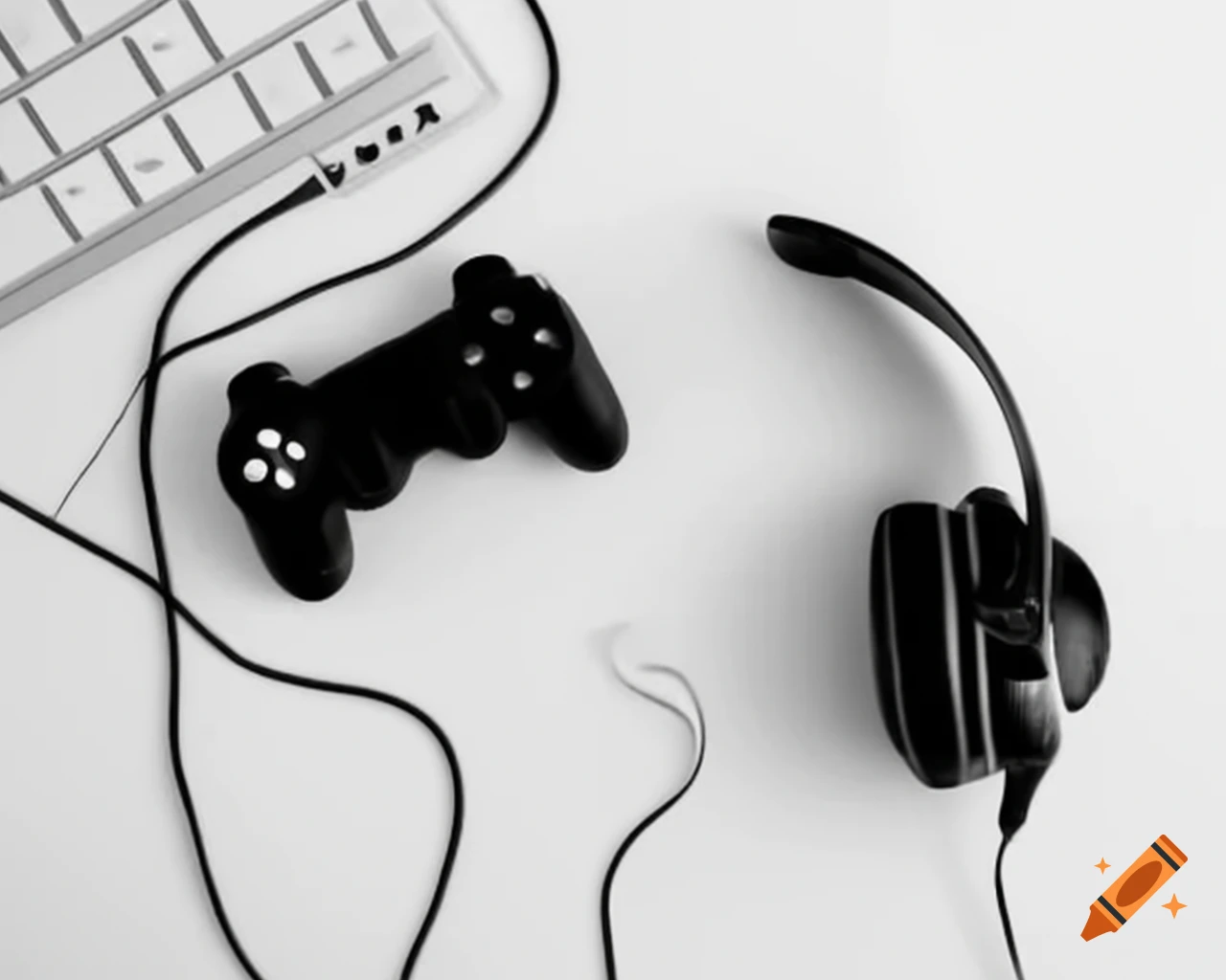 Black silhouette of gaming accessories on white background
