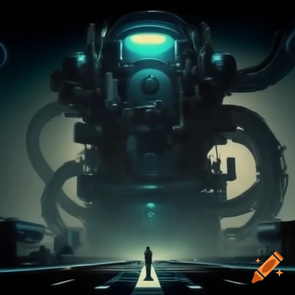 Biomachine art blending organic and mechanical in retrofuturistic style
