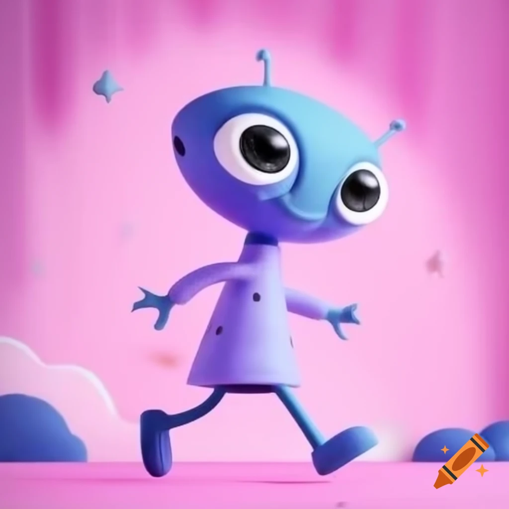 Alien walking in Paris, capturing a happy romantic pastel scene