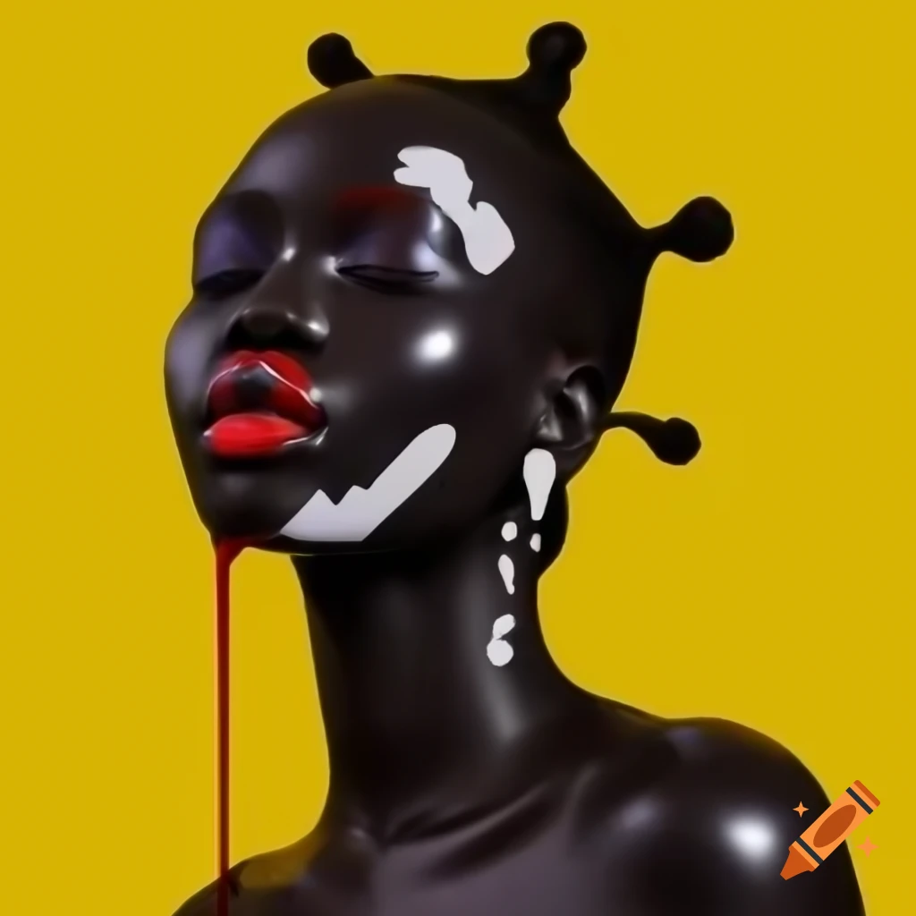 Acrylic portrait of an African character inspired by anime with transparent skin and modern pin-up aesthetic