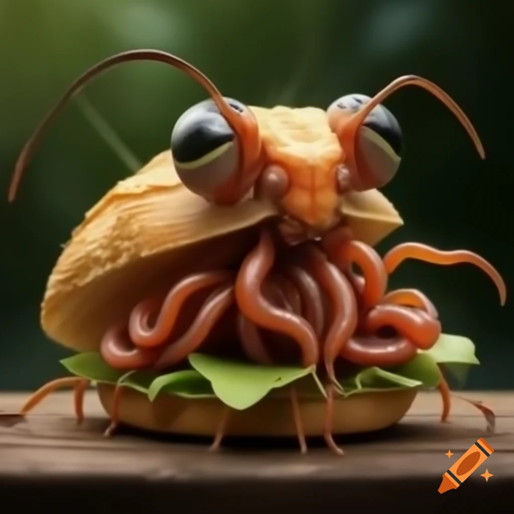 Realistic depiction of insect sandwich with worms