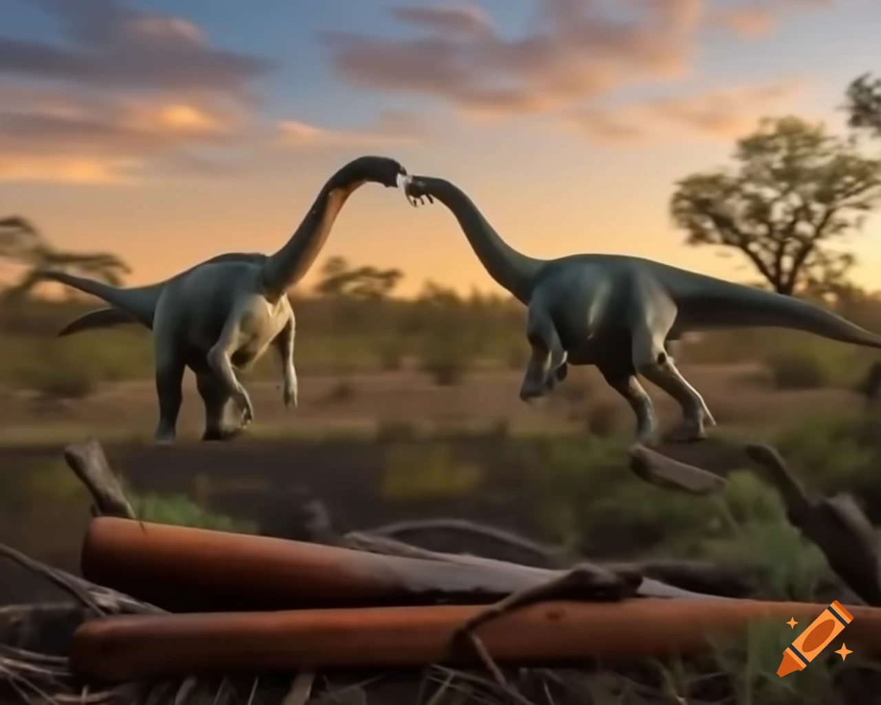 Cinnamon and grey striped hadrosaurus in Australian outback at golden hour